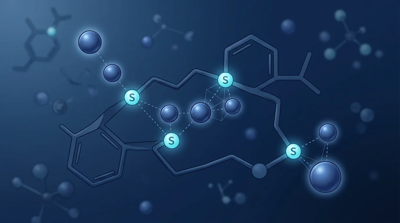 Microscopic view of organosulfur compound binding heavy metal ions — allicin chelation mechanism