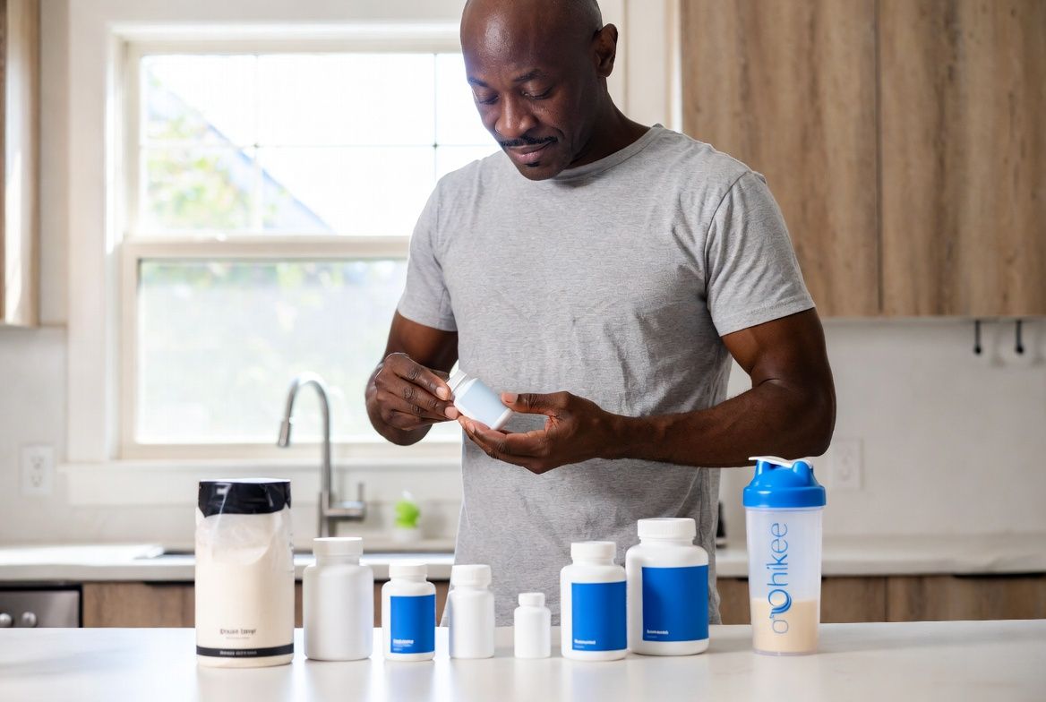 Morning supplement ritual — glass of water and magnesium capsules on a clean counter