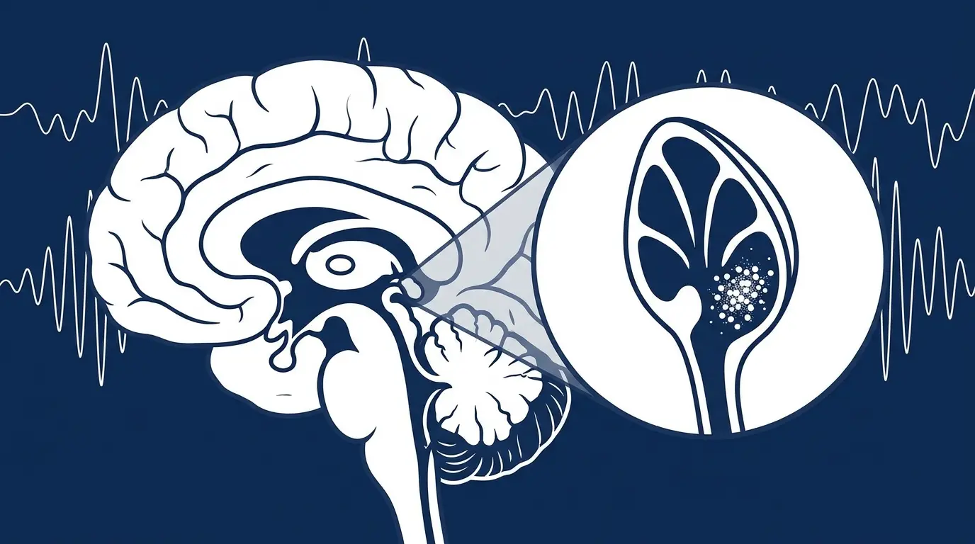 Scientific diagram showing fluoride accumulation in pineal gland tissue compared to bone, navy editorial style