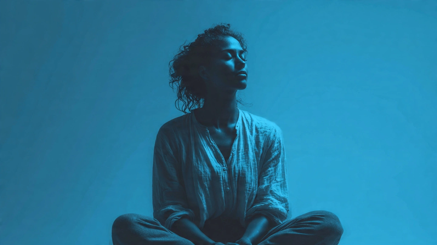 Person meditating with focus on the ajna point, calm and professional editorial style