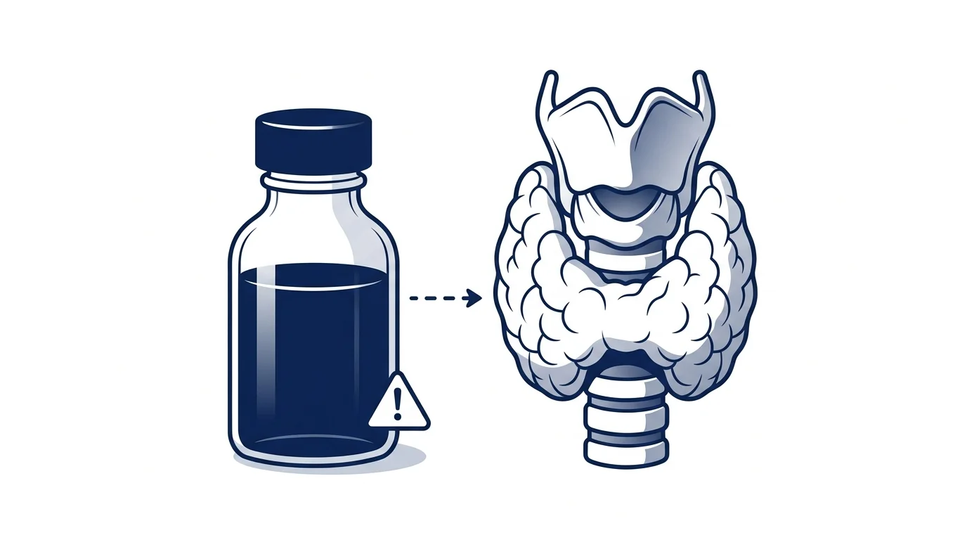 Lugol's iodine high dose thyroid suppression warning — Wolff-Chaikoff effect editorial illustration
