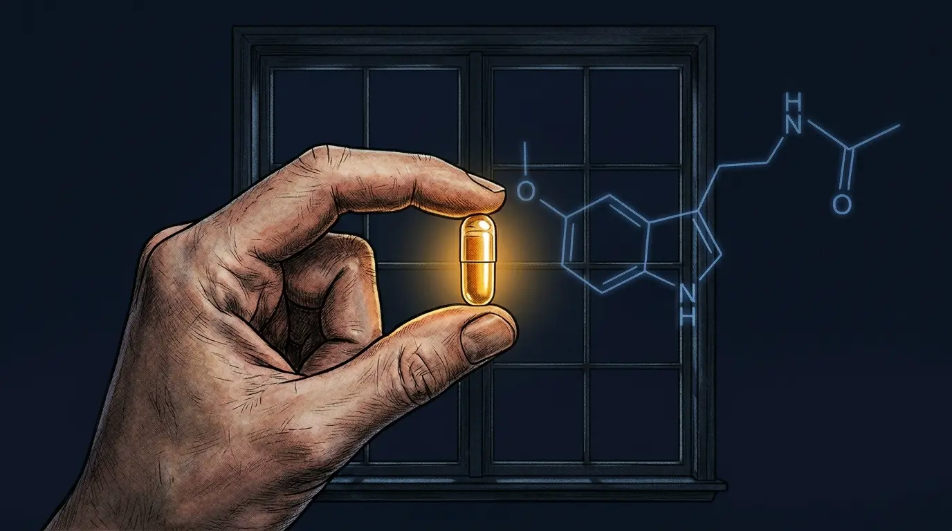 American man in his 40s taking magnesium supplement before sleep — nightly pineal health protocol editorial