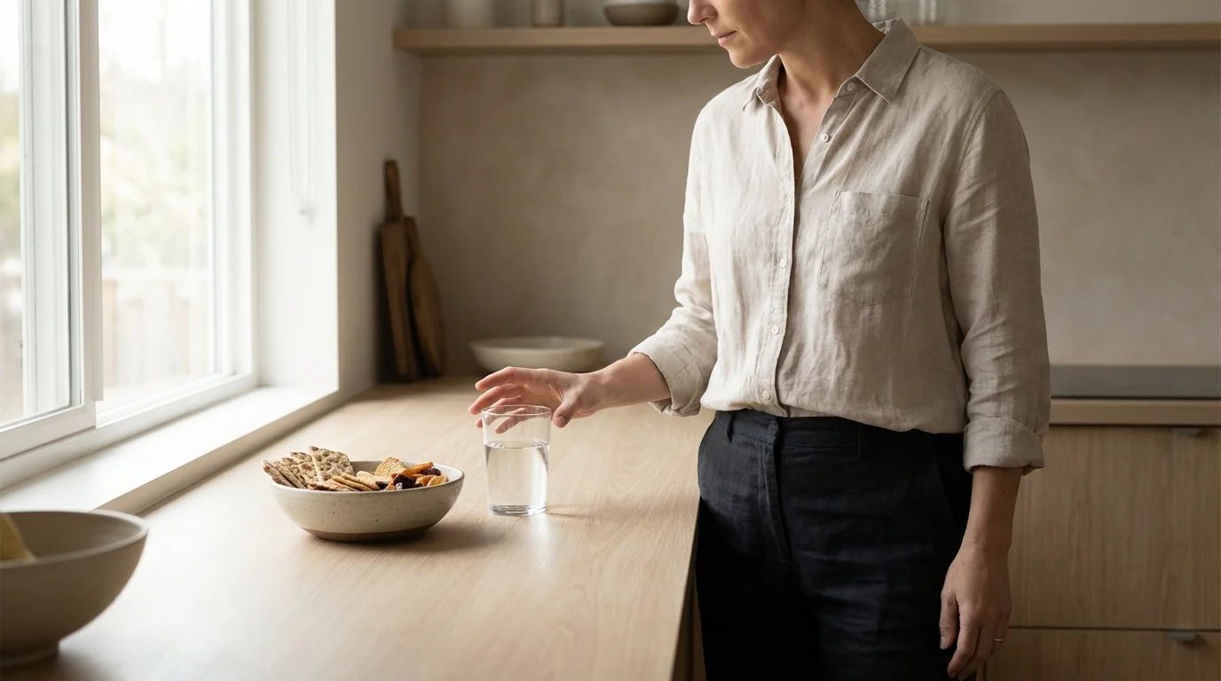 Person choosing filtered water and whole foods over processed options — pineal gland health decision