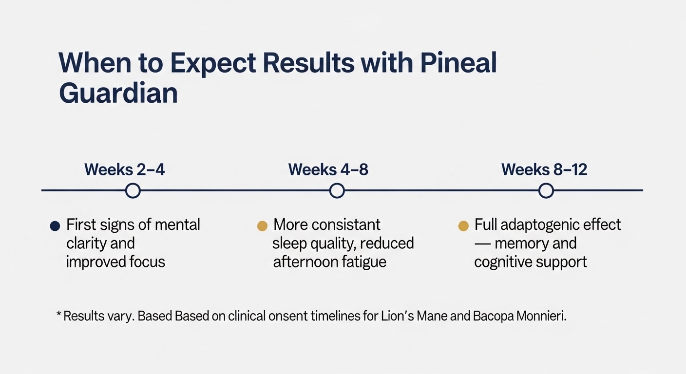 Pineal Guardian results timeline — weeks 2 through 12