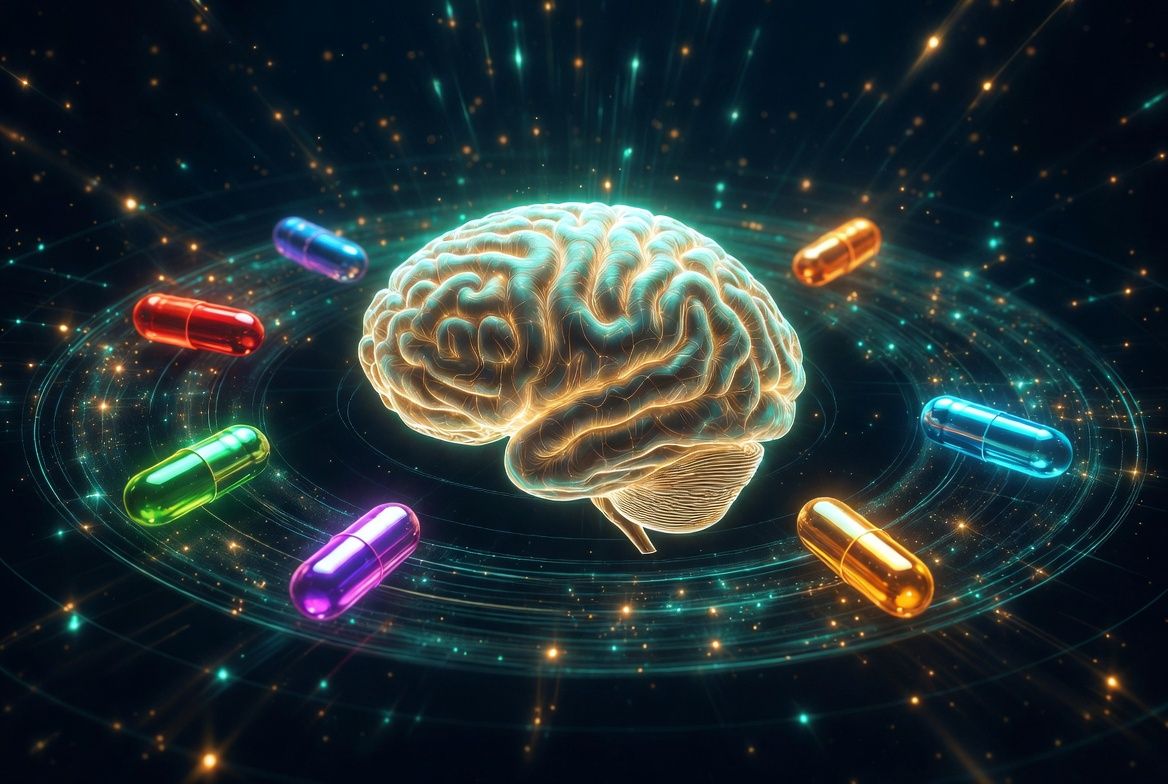 Pineal XT — brain and supplement science illustration