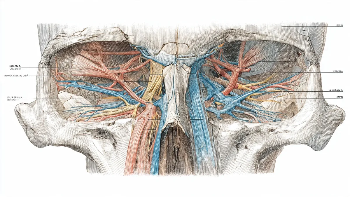 Anatomical diagram of the glabella region showing supratrochlear nerve pathways and muscle attachments