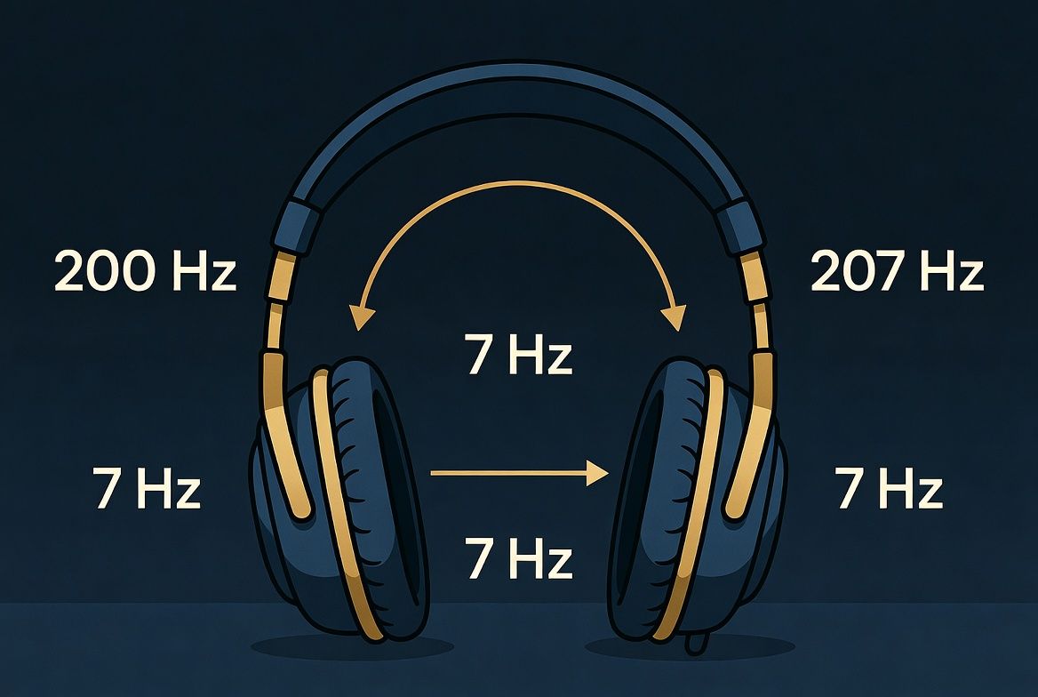 Binaural beats mechanism — frequency difference creates neural entrainment