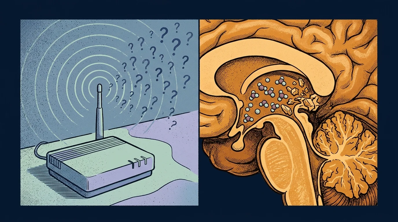 WiFi hypothesis versus fluoride documented calcification — evidence comparison illustration